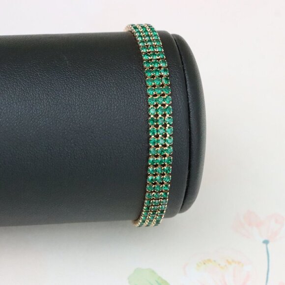 "Rose Gold Bracelet with Emerald Green Stones, Elegant Design, XPBL1015 - Picture 8 of 12